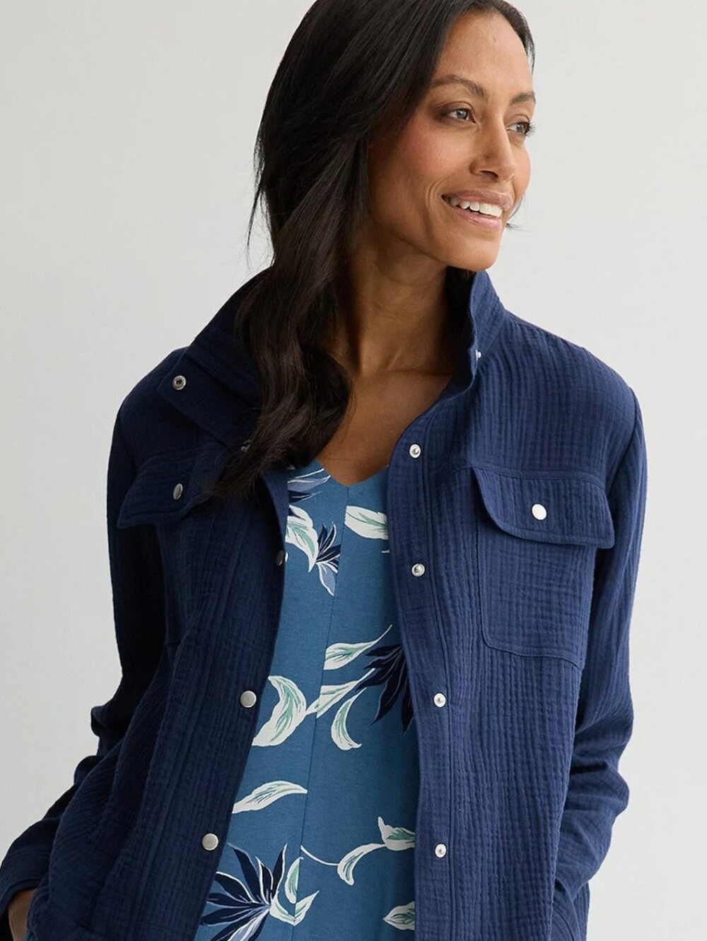 croft & barrow "Seattle Navy" Textured Utility Jacket for Women-NWT-